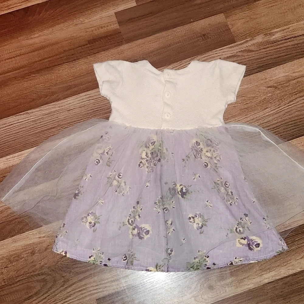 CachCach Purple & Cream Floral Print Dress w/ Tulle Skirt Size 3  Easter Spring